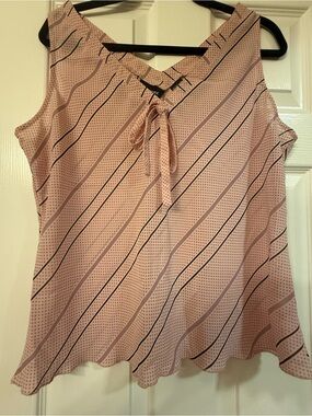 New York & Company Pink Striped Tie-Neck Sleeveless Top